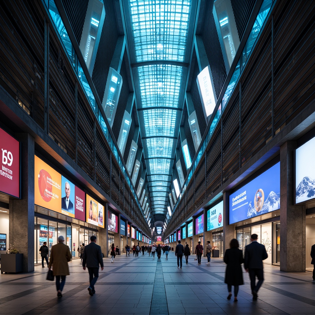 Prompt: Futuristic metro station, sleek modern architecture, grand high ceilings, bustling pedestrian traffic, vibrant LED lighting, suspended luminescent fixtures, minimalist metal designs, glowing glass panels, energy-efficient illumination, colorful neon accents, futuristic digital displays, dynamic ambiance, shallow depth of field, 1/2 composition, realistic textures, ambient occlusion.