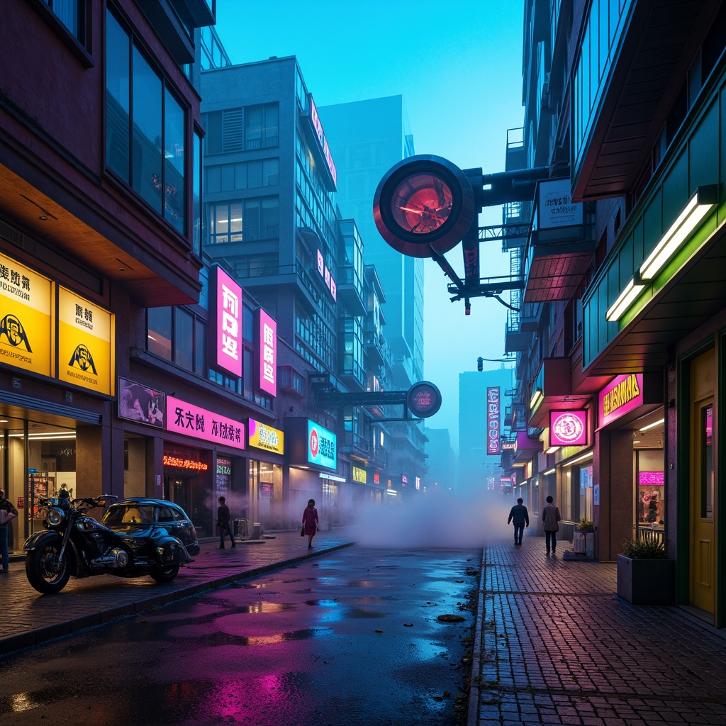 Prompt: Neon-lit cityscape, retro-futuristic architecture, vibrant electric blues, radiant hot pinks, luminous yellows, metallic silvers, glossy blacks, holographic effects, neon lights, futuristic transportation systems, sleek spacecraft designs, robot-inspired machinery, cyberpunk aesthetics, dystopian landscapes, atmospheric mist, moody lighting, shallow depth of field, 1/1 composition, cinematic view, realistic reflections, ambient occlusion.