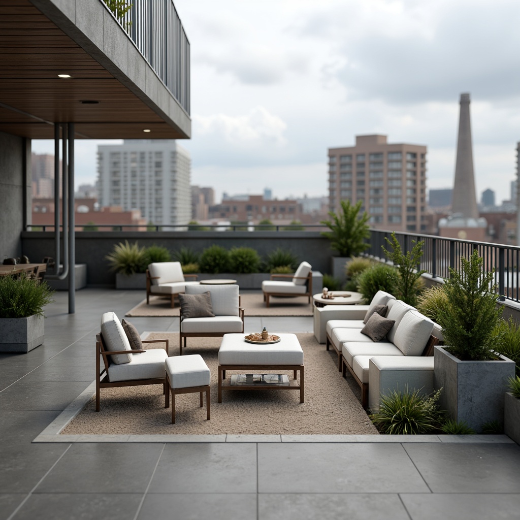 Prompt: Weathered polyethylene texture, rough tactile surface, matte finish, outdoor furniture, modern minimalist design, urban rooftop garden, potted plants, industrial pipes, metal railings, cloudy sky, soft diffused lighting, shallow depth of field, 1/2 composition, realistic rendering, ambient occlusion, subtle color palette.