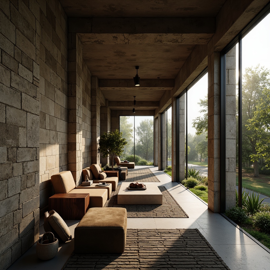 Prompt: Rough stone walls, weathered wood planks, smooth glass surfaces, tactile metallic grids, ridged concrete floors, soft suede upholstery, velvety moss textures, intricate ceramic patterns, ambient warm lighting, shallow depth of field, 1/1 composition, realistic normal maps, detailed bump maps, subtle specular highlights, atmospheric fog effects.