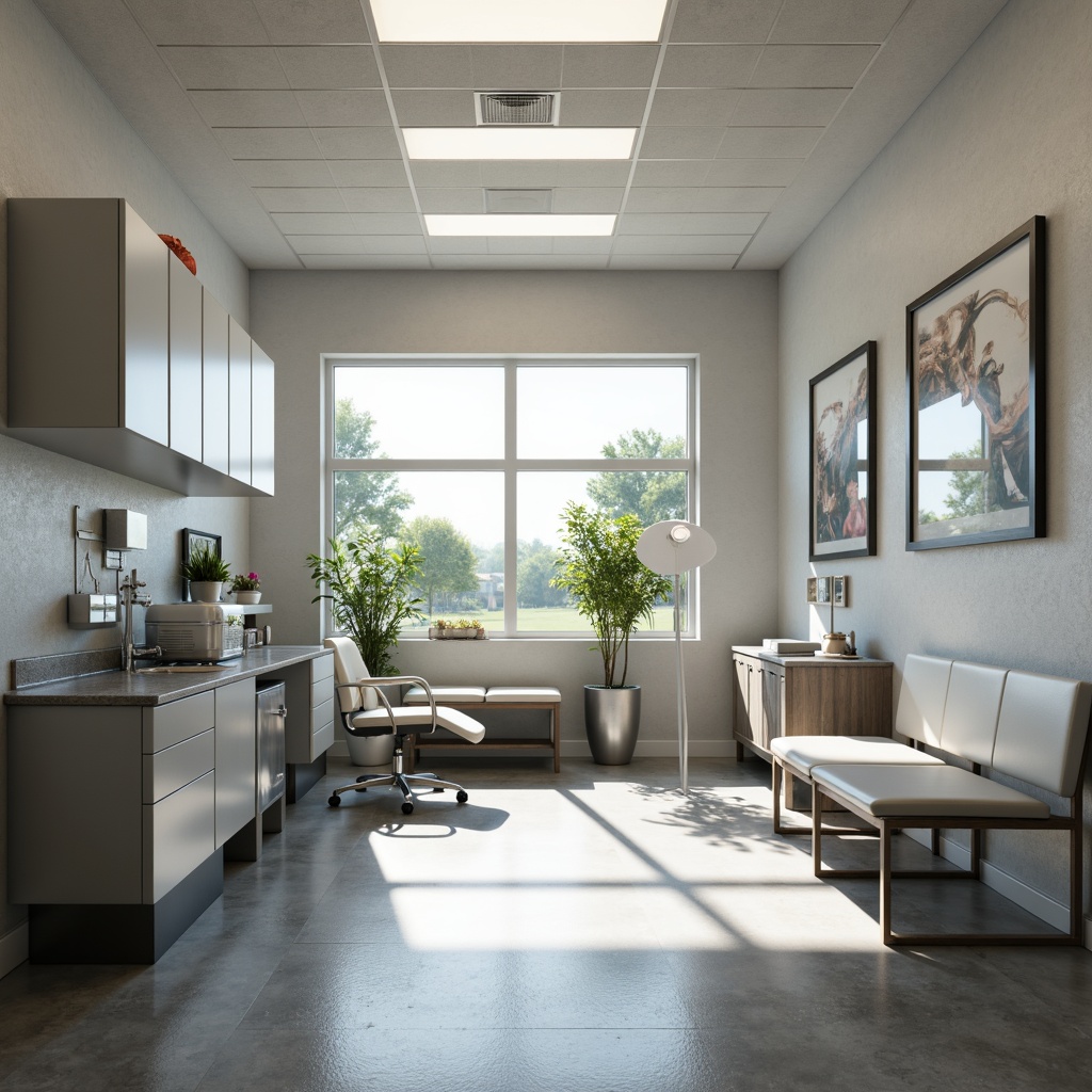 Prompt: Hygienic clinic interior, durable medical equipment, stainless steel surfaces, easy-to-clean flooring, antimicrobial coatings, scratch-resistant walls, water-repellent furniture, ergonomic design, natural light illumination, soft warm ambiance, minimal shadows, 1/1 composition, subtle color palette, realistic textures, ambient occlusion.