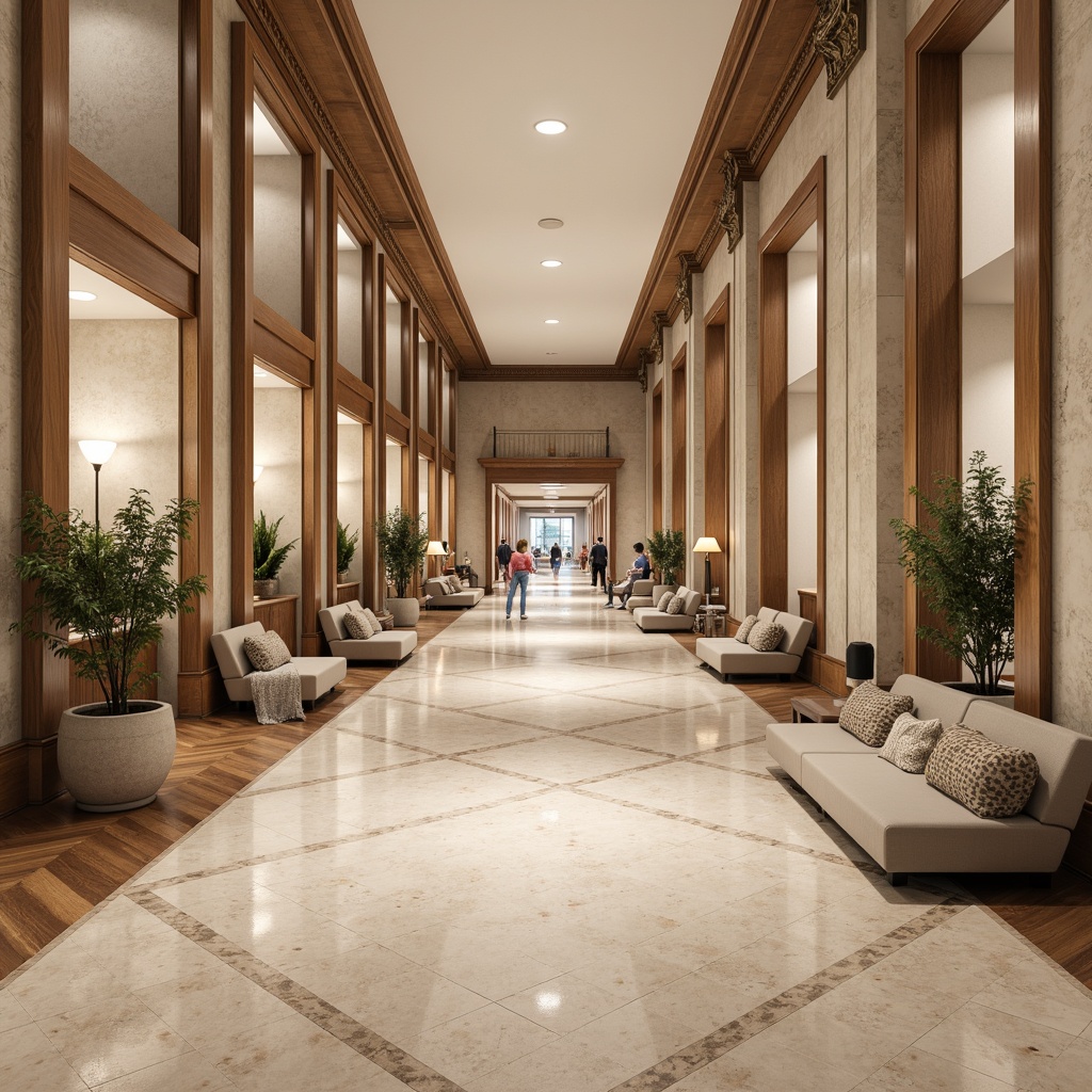 Prompt: Marble floors, herringbone wood patterns, elegant hospital corridors, neoclassical columns, ornate moldings, grand staircases, luxurious waiting areas, comfortable patient rooms, natural stone walls, subtle lighting fixtures, soft beige color schemes, calming ambiance, 3/4 composition, symmetrical layout, realistic textures, ambient occlusion.