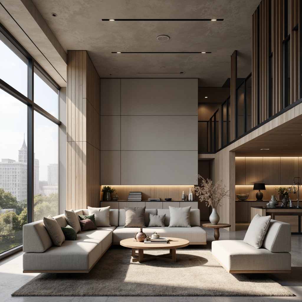 Prompt: Monochromatic interior design, sleek streamline furniture, metallic accents, glass surfaces, minimal ornamentation, calming neutral tones, soft pastel hues, rich charcoal grays, warm beige textures, luxurious velvet fabrics, sophisticated ambient lighting, subtle gradient effects, 1/1 composition, shallow depth of field, cinematic view, realistic reflections.