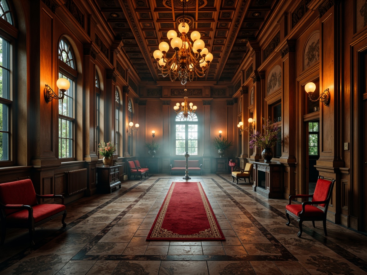 Prompt: Dark-stained wooden planks, ornate stone tiles, rich velvet carpets, luxurious marble floors, intricate mosaics, gothic-inspired patterns, grand high ceilings, dramatic chandeliers, mysterious ambiance, warm golden lighting, subtle fog effects, cinematic composition, atmospheric shadows, detailed textures, realistic reflections.