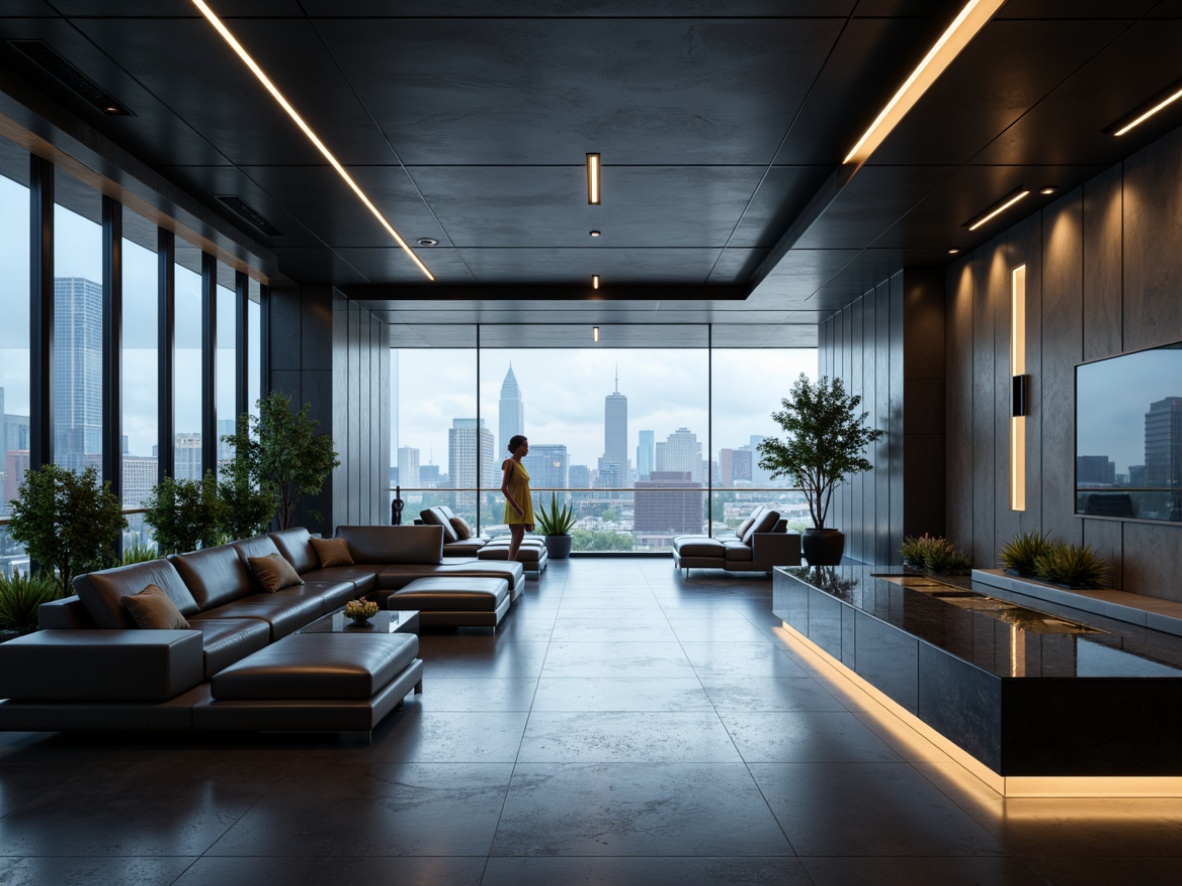 Prompt: Streamlined interior, minimalist decor, sleek lines, monochromatic color scheme, recessed lighting, subtle ambiance, LED strips, hidden luminaires, floor-to-ceiling windows, natural daylight, reflective surfaces, polished metal accents, futuristic feel, high-tech atmosphere, ambient occlusion, soft shadows, 1/1 composition, cinematic lighting, realistic textures, detailed normal maps.