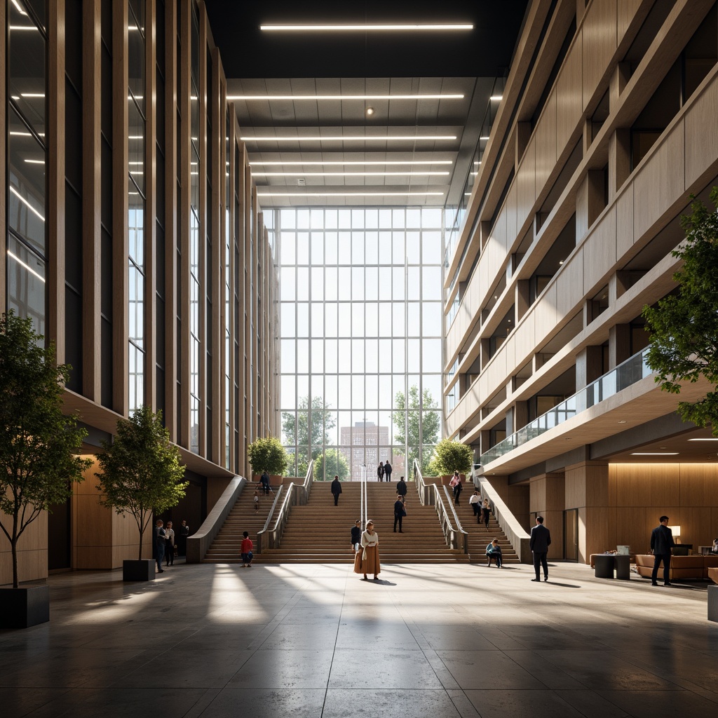 Prompt: Modern courthouse, sleek contemporary architecture, grand atrium, natural light pouring in, clerestory windows, minimalist decor, subtle warm lighting, LED linear fixtures, suspended ceilings, polished stone floors, wooden accents, elegant staircases, sophisticated chandeliers, soft indirect illumination, 1/1 composition, high-contrast ratio, dramatic shadows, realistic reflections, ambient occlusion.