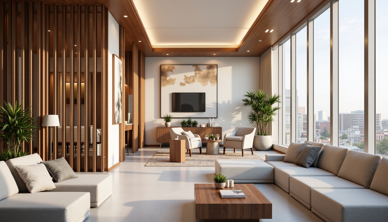 Prompt: Modern streamline interior, sleek metallic accents, bold monochromatic colors, soft pastel hues, high-gloss finishes, reflective surfaces, minimalist decor, subtle texture contrasts, ambient LED lighting, warm neutral tones, calm atmosphere, 1/1 composition, shallow depth of field, realistic reflections.