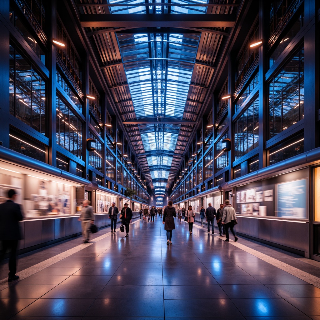 Prompt: Futuristic metro station, sleek modern architecture, vibrant LED lighting, suspended ceiling fixtures, geometric-patterned lamps, stainless steel accents, futuristic chandeliers, color-shifting ambient lighting, dynamic floor illumination, tunnel-like corridors, rush hour crowds, busy urban atmosphere, soft warm glow, high-contrast lighting, 1/1 composition, shallow depth of field, realistic reflections.