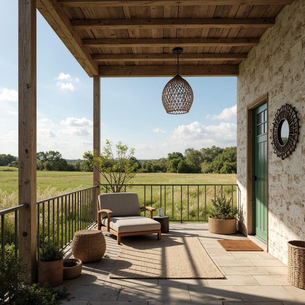 Prompt: Rustic farmhouse, weathered wood accents, vintage metal decor, earthy tones, soft sage green, creamy whites, warm beige, distressed finishes, natural textiles, woven baskets, potted plants, sun-kissed fields, clear blue skies, gentle morning light, shallow depth of field, 1/1 composition, realistic textures, ambient occlusion.