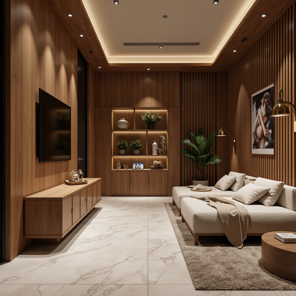 Prompt: Luxurious interior design, premium materials, rich wood tones, polished marble surfaces, soft velvet fabrics, metallic accents, elegant chrome fixtures, sophisticated neutral color palette, ambient warm lighting, 1/1 composition, shallow depth of field, realistic textures, ambient occlusion.