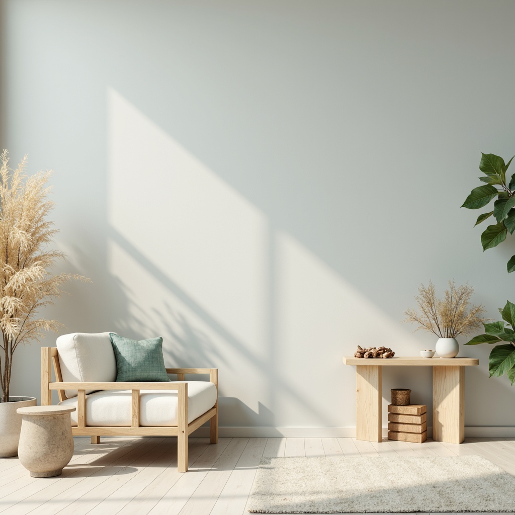 Prompt: Soft light gray background, calming atmosphere, gentle warm beige tones, creamy whites, pale blues, muted sage greens, subtle wood textures, minimalist furniture designs, simple geometric patterns, natural materials, earthy undertones, soothing ambiance, warm golden lighting, shallow depth of field, 1/1 composition, realistic renderings, ambient occlusion.