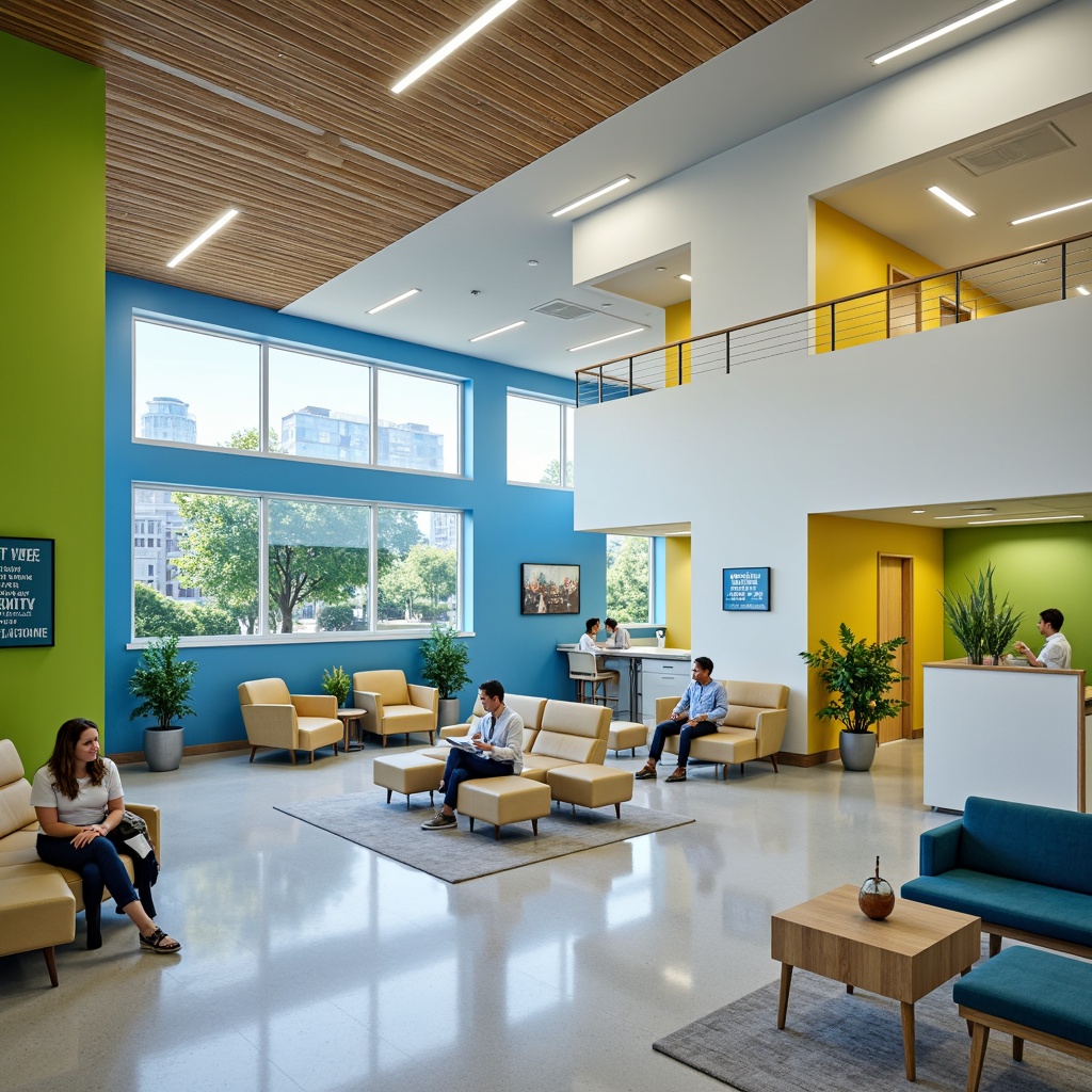 Prompt: Vibrant medical school, modern educational facility, calming blue accents, soothing green walls, natural wood tones, creamy white ceilings, energetic yellow highlights, inspirational quotes, motivational posters, comfortable seating areas, collaborative learning spaces, advanced medical equipment, sleek metal fixtures, glass partitions, abundant natural light, airy open spaces, stimulating color palette, uplifting ambiance, warm inviting atmosphere, 1/1 composition, softbox lighting, realistic textures, subtle ambient occlusion.