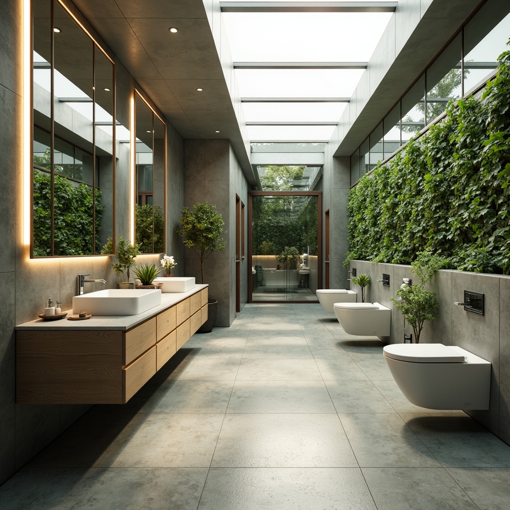 Prompt: Futuristic bathroom, eco-friendly materials, recycled glass countertops, low-flow showerheads, dual-flush toilets, energy-efficient LED lighting, minimalist chrome fixtures, sleek wall-mounted cabinets, large skylights, natural ventilation systems, living green walls, hydroponic plants, zero-waste policy, water-conserving faucets, sensor-activated mirrors, automatic soap dispensers, waste recycling compartments, circular economy principles, calming ambiance, soft warm glow, shallow depth of field, 1/1 composition, realistic textures, ambient occlusion.