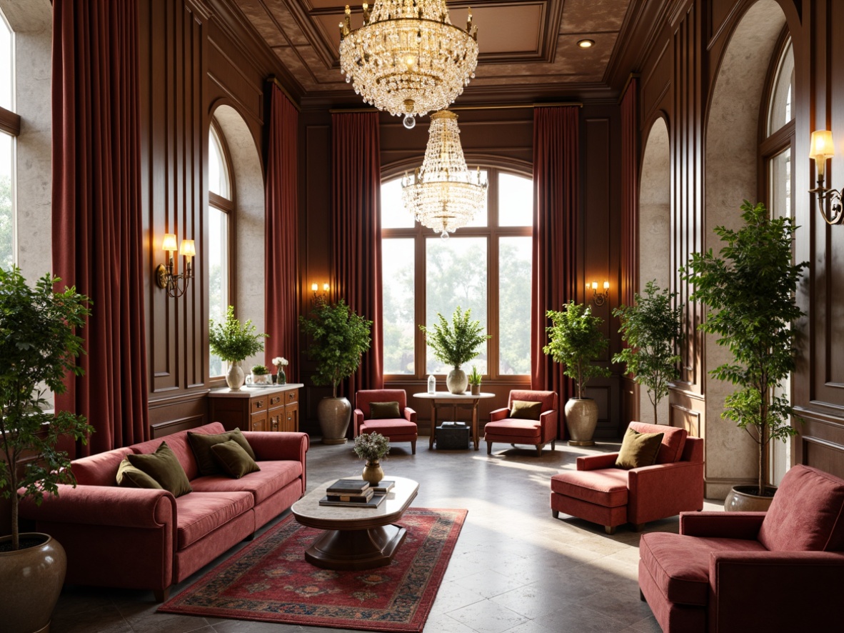 Prompt: Luxurious interior design, ornate furnishings, rich velvet fabrics, crystal chandeliers, golden accents, marble countertops, elegant vases, exotic plants, floor-to-ceiling windows, natural light pouring in, soft warm ambiance, cozy reading nooks, plush area rugs, sophisticated color palette, 3D modeling, realistic textures, ambient occlusion.