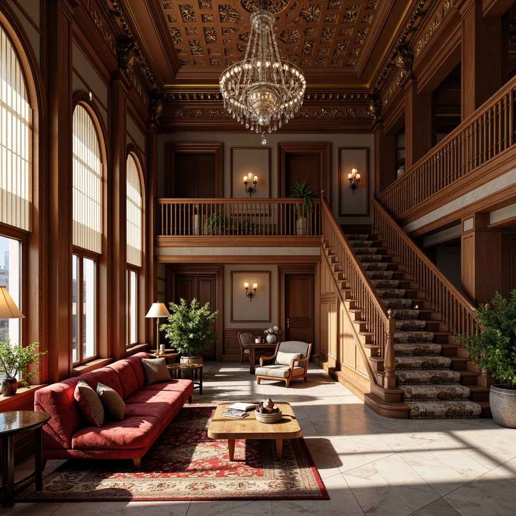 Prompt: Luxurious living room, ornate moldings, intricate carvings, rich wood tones, velvet upholstery, crystal chandeliers, marble flooring, grand staircase, elegant archways, opulent furnishings, lavish decorations, soft warm lighting, shallow depth of field, 1/1 composition, realistic textures, ambient occlusion.