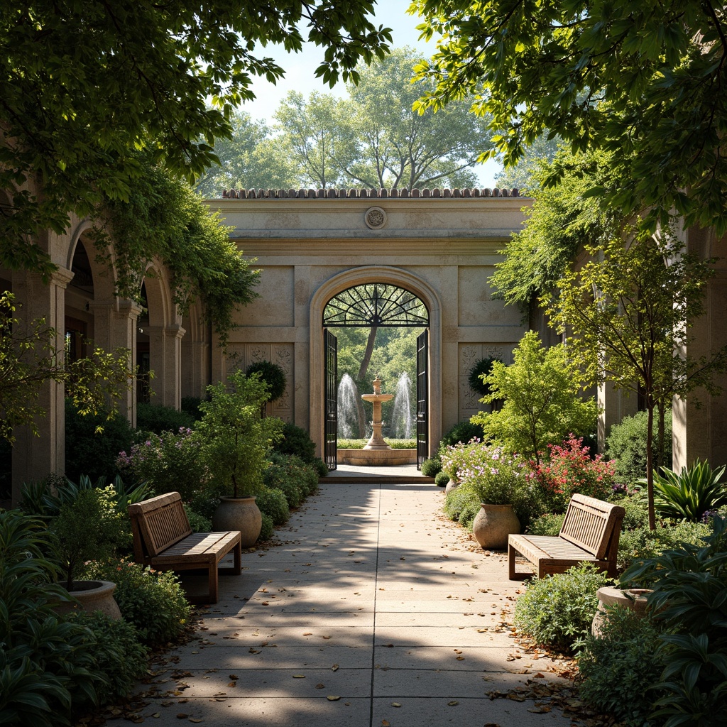 Prompt: Lush tropical plants, ornate trellises, delicate ivy, whimsical garden ornaments, rustic wooden benches, vibrant flower arrangements, elegant fountains, natural stone pathways, intricately designed metal gates, soft warm lighting, misting systems, shallow depth of field, 3/4 composition, panoramic view, realistic textures, ambient occlusion.