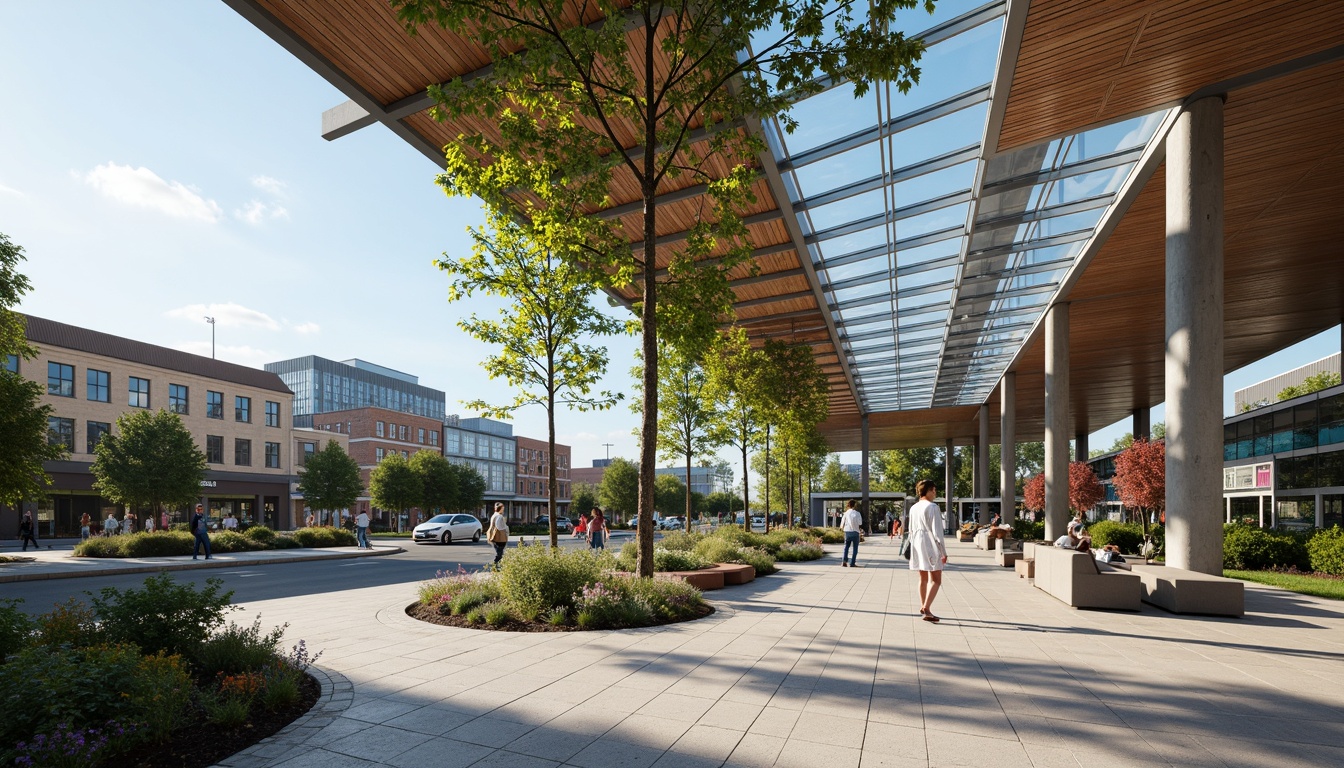 Prompt: Vibrant bus station, modern architecture, sleek metal beams, glass roofs, natural stone floors, comfortable seating areas, warm ambient lighting, soft pastel colors, calming blues, earthy tones, lush greenery, urban landscape, cityscape views, busy streets, morning sunlight, gentle shadows, 1/1 composition, realistic textures, ambient occlusion.