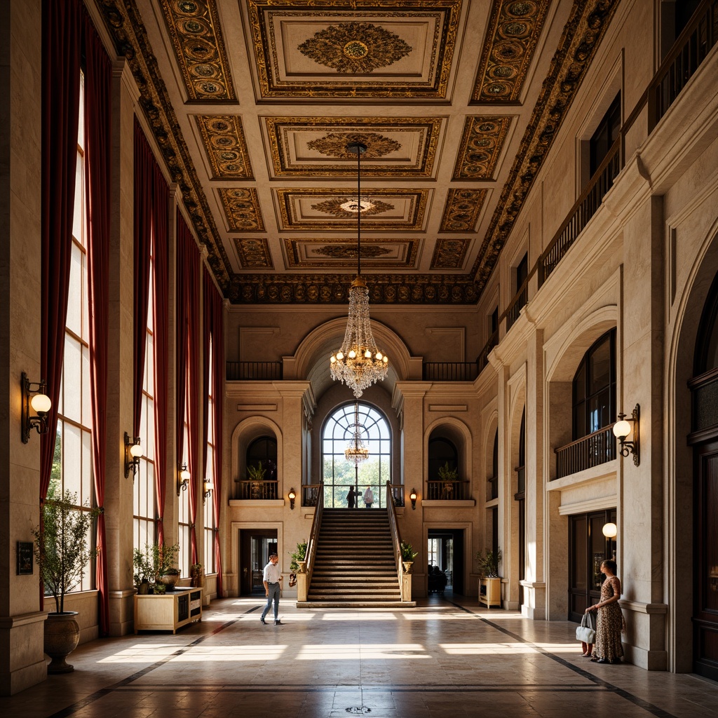 Prompt: Luxurious museum interior, ornate molding details, golden accents, velvet drapes, crystal chandeliers, marble floors, grand staircases, neoclassical architecture, elegant proportions, subtle lighting, soft warm glow, shallow depth of field, 1/2 composition, realistic textures, ambient occlusion.