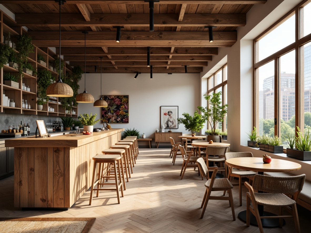 Prompt: Light-filled Scandinavian bar, wooden counter tops, minimalist stools, natural materials, earthy color palette, woven textiles, pendant lighting, geometric shapes, Nordic-inspired patterns, rustic wood accents, industrial metal frames, urban loft atmosphere, morning sunlight, soft warm glow, shallow depth of field, 1/1 composition, realistic textures, ambient occlusion.