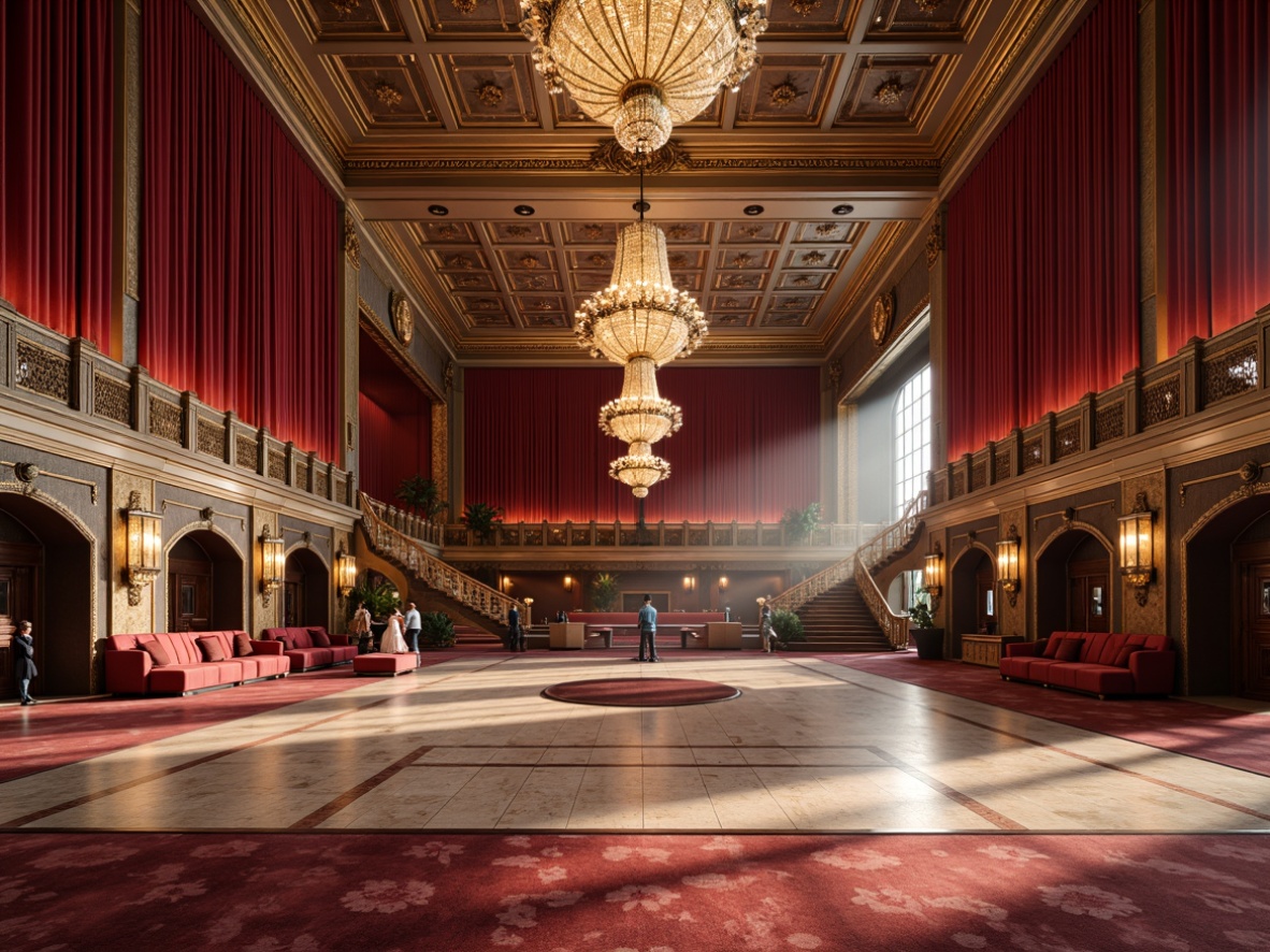 Prompt: Luxurious gymnasium interior, ornate chandeliers, polished marble floors, intricate wooden paneling, regal red velvet curtains, gilded accents, grand staircases, sweeping archways, opulent furnishings, richly textured carpets, vibrant athletic colors, dynamic spotlights, high-contrast shadows, 1/2 composition, dramatic low-angle shot, realistic reflections, ambient occlusion.