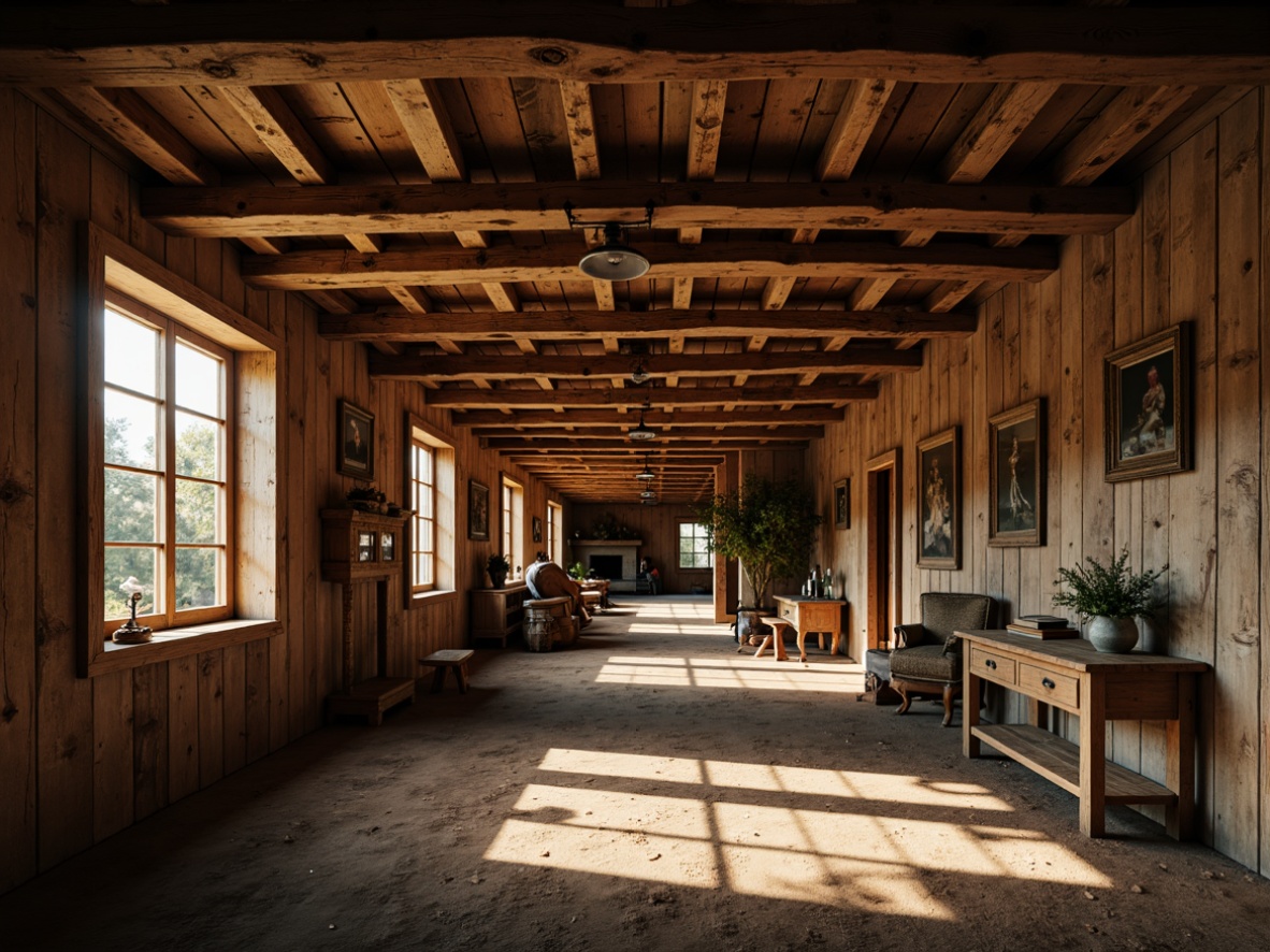 Prompt: Rustic wooden beams, natural wood tones, exposed ceiling structure, cozy intimate atmosphere, warm soft lighting, earthy color palette, organic textures, traditional architectural elements, countryside charm, farmhouse style, vintage decorative items, distressed finishes, rough-hewn wood, aged patina, dramatic shadows, low-key ambient lighting, 1/1 composition, cinematic framing.