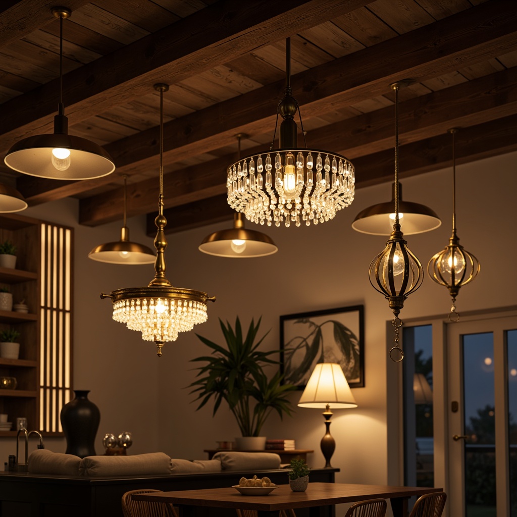 Prompt: Elegant chandeliers, modern pendant lights, warm ambient glow, soft LED strips, industrial metal shades, exposed bulbs, rustic wooden fixtures, minimalist ceiling mounts, ornate crystal drops, luxurious gold accents, sophisticated lamp designs, artistic glass sculptures, cozy table lamps, vibrant color changing lights, dynamic floor lamps, sleek wall sconces, natural daylight simulation, 1/1 composition, soft focus blur, realistic material textures.