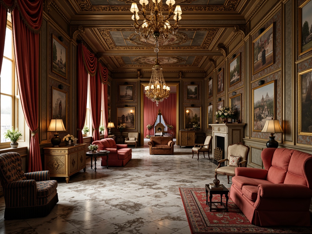 Prompt: Opulent storage rooms, lavish Rococo style moldings, gilded ornaments, intricate carvings, ornate metalwork, rich velvet fabrics, luxurious marble floors, crystal chandeliers, soft warm lighting, shallow depth of field, 1/1 composition, detailed textures, ambient occlusion, subtle color palette, vintage furniture pieces, antique decorative items, lavish drapery, exquisite craftsmanship.