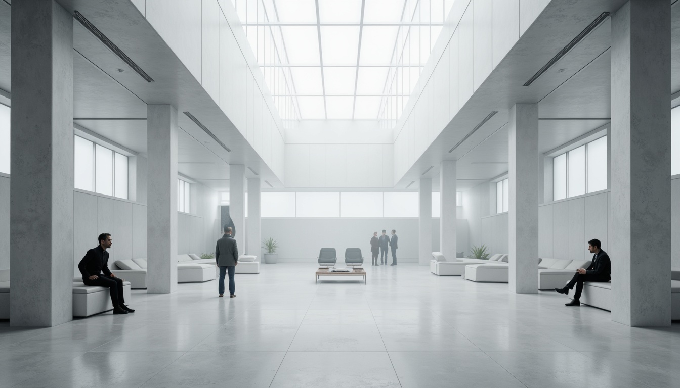 Prompt: Minimalist movie set, empty white spaces, sleek metal frames, sparse futuristic furniture, monochromatic color palette, dramatic shadows, high-contrast lighting, cinematic camera angles, wide-angle lenses, low-depth of field, atmospheric fog, subtle ambient sounds, isolated characters, introspective atmosphere, slow-paced narrative, 2.35