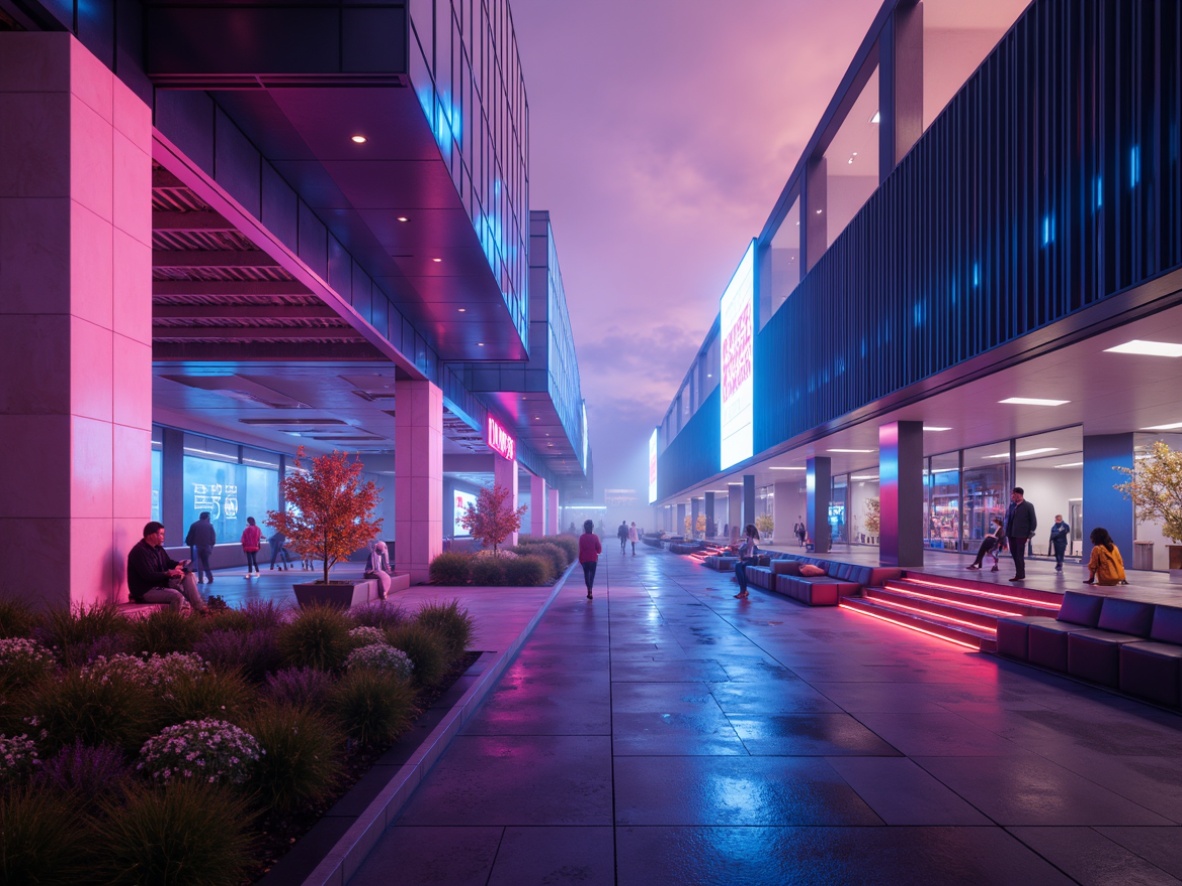 Prompt: Vibrant modern design, bold color scheme, pastel hues, contrasting textures, sleek metallic accents, soft warm lighting, shallow depth of field, 3/4 composition, panoramic view, realistic renderings, ambient occlusion, futuristic aesthetic, neon-lit cityscape, dark mysterious night, misty atmosphere, glowing LED lights, holographic displays.