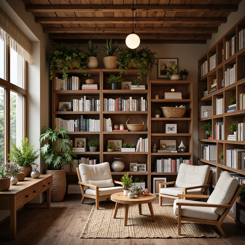 Prompt: Cozy Scandinavian-style bookstore, wooden shelves, rustic bookcases, natural textiles, woven baskets, jute rugs, soft warm lighting, comfy reading nooks, plush armchairs, vintage-inspired decorative items, earthy color palette, organic materials, nature-inspired patterns, calm atmosphere, peaceful ambiance, shallow depth of field, 1/1 composition, realistic textures, ambient occlusion.Let me know if this meets your requirements!