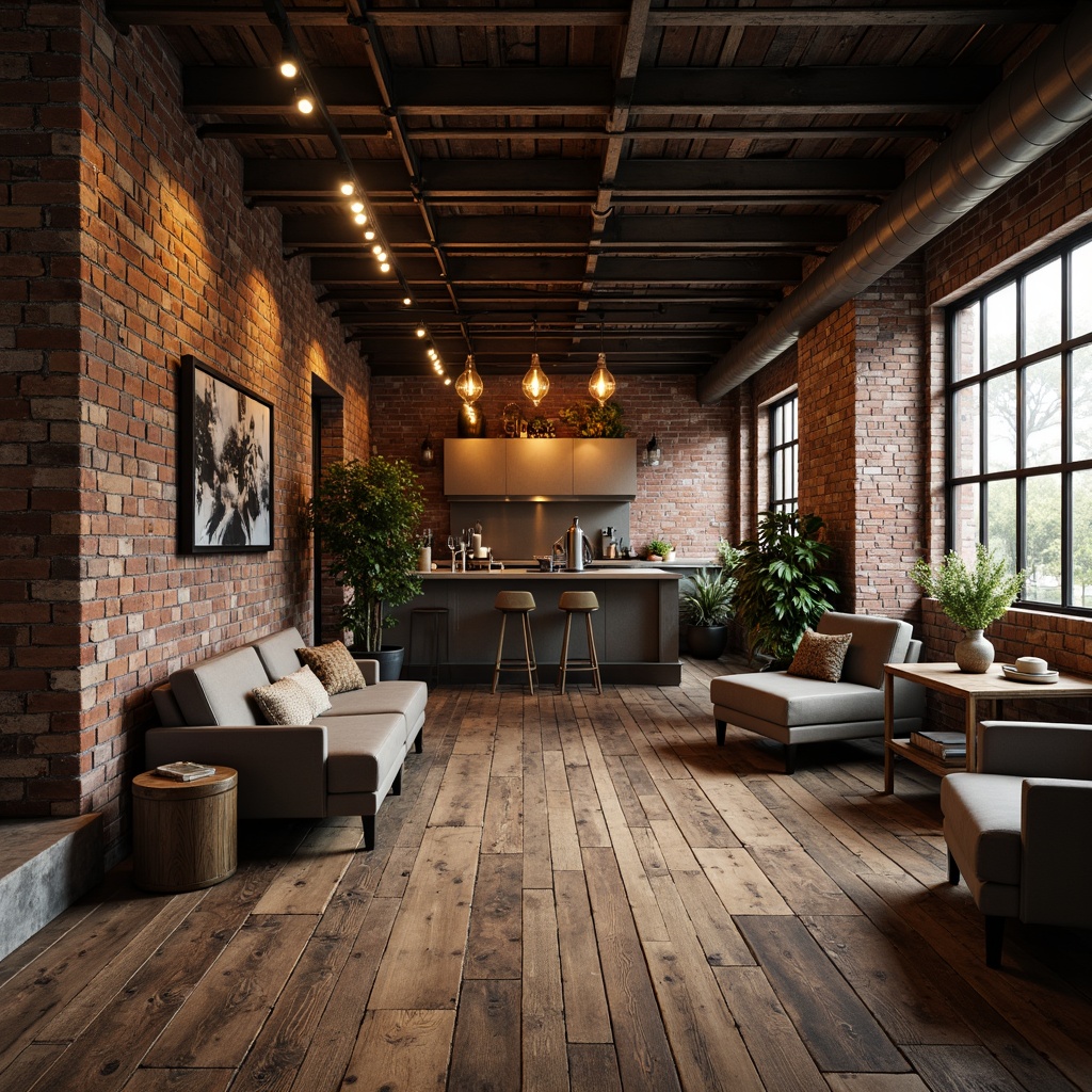 Prompt: Exposed brick walls, metal beams, reclaimed wood floors, industrial chic decor, minimalist furniture, urban loft atmosphere, dimmable LED track lights, pendant lamps, metal shades, Edison bulbs, warm cozy ambiance, softbox lighting, subtle color temperature, 1/1 composition, shallow depth of field, realistic textures, ambient occlusion.