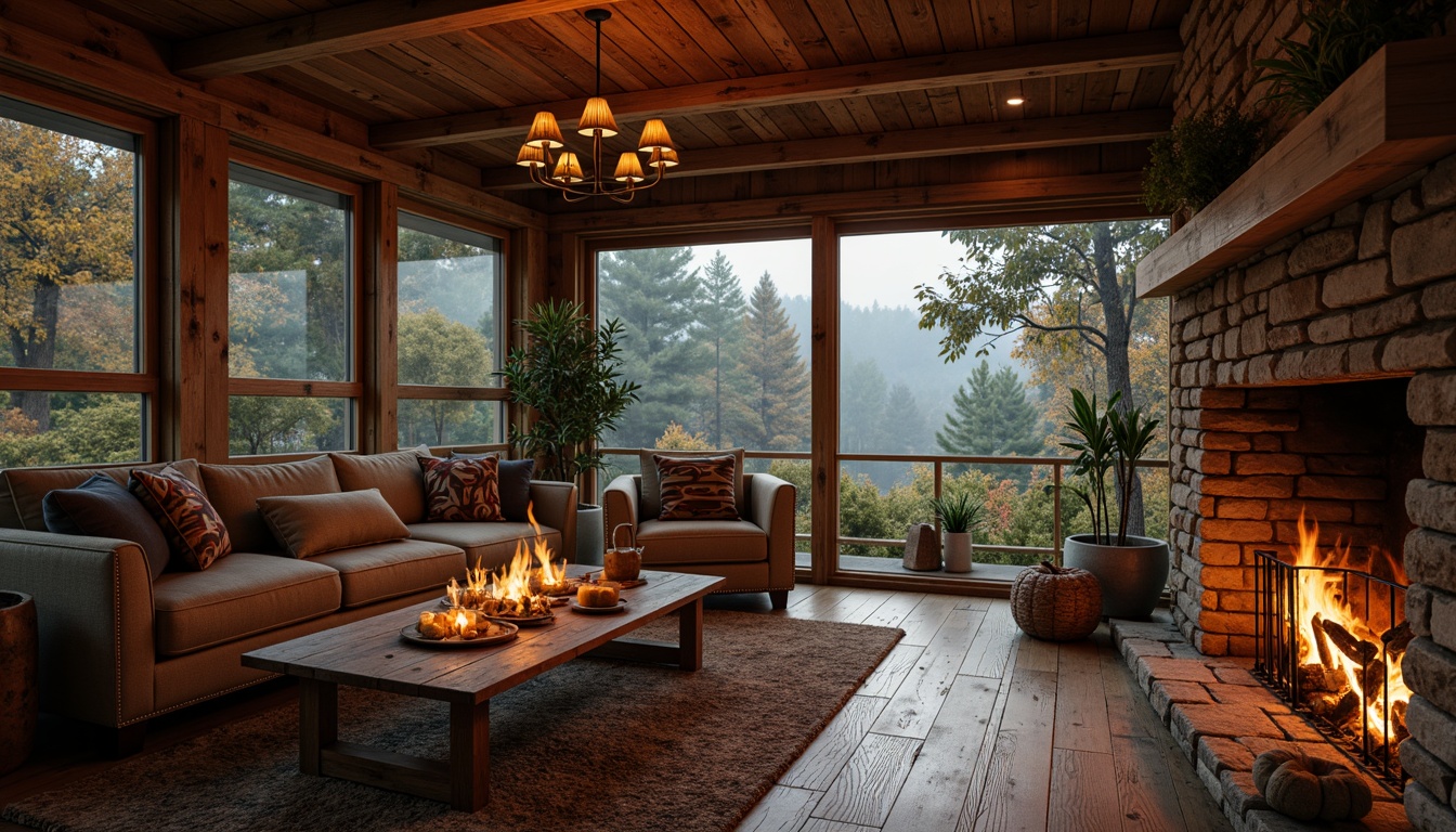 Prompt: Rustic cabin, wooden accents, earthy tones, warm candlelight, flickering lanterns, metal chandeliers, vintage pendant lights, distressed wood beams, natural stone fireplaces, cozy throw blankets, plush area rugs, soft ambient lighting, warm color temperatures, dimmable LED lights, pendant light fixtures, wooden lampshades, earthy color palette, autumnal atmosphere, forest surroundings, misty mornings, 1/1 composition, shallow depth of field, realistic textures.