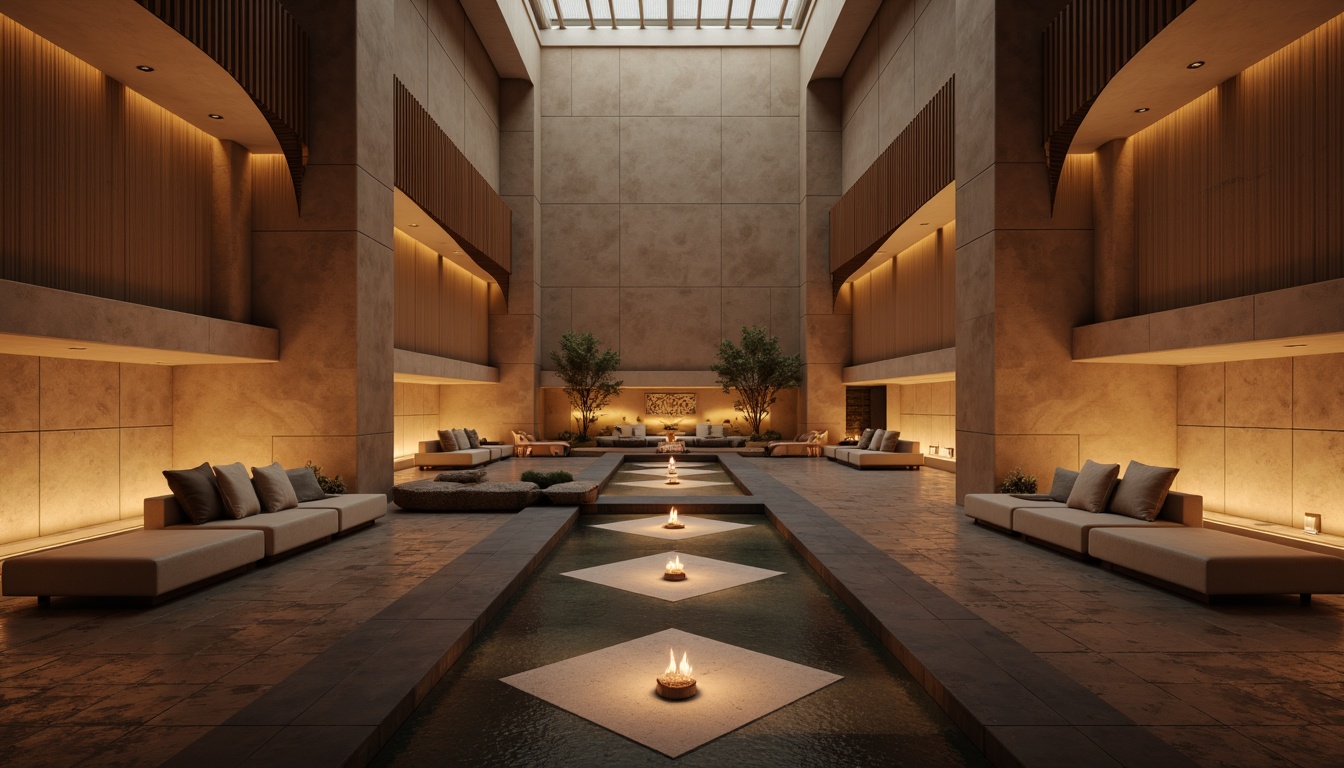 Prompt: \Solemn memorial space, tranquil atmosphere, soft candlelight, gentle curves, minimalist seating, polished wood accents, subtle textiles, earthy color palette, natural stone flooring, water feature, reflection pool, peaceful ambiance, contemplative mood, solemn silence, subtle lighting, 1/1 composition, shallow depth of field, realistic materials, ambient occlusion.\Please let me know if this meets your requirements!