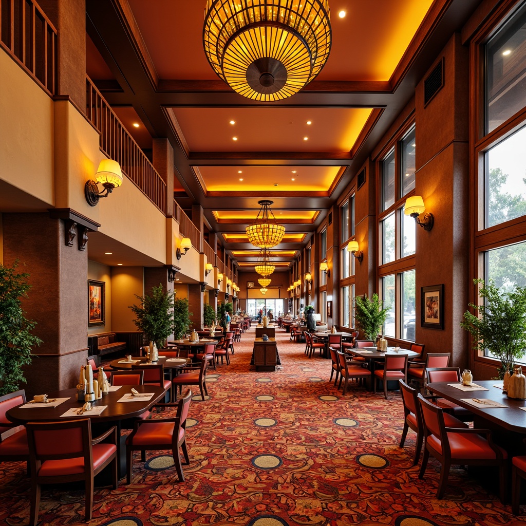 Prompt: Vibrant southwestern casino interior, warm golden lighting, rich wood accents, ornate metal fixtures, lavish furnishings, plush carpets, bold colorful patterns, intricate Native American-inspired textiles, dramatic high ceilings, majestic chandeliers, soft ambient glow, subtle LED backlighting, warm color temperature, high-contrast ratio, shallow depth of field, 1/2 composition, cinematic camera angles, realistic reflections, ambient occlusion.