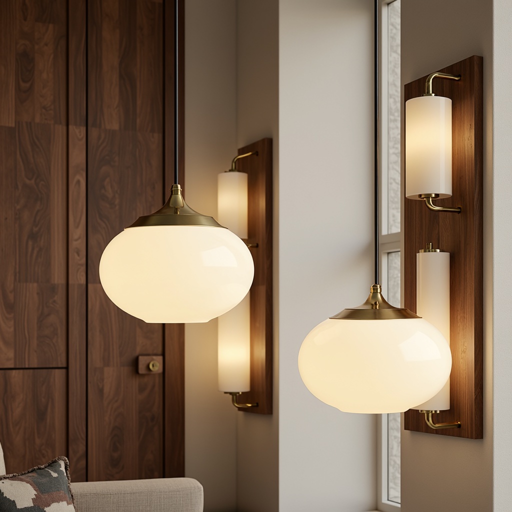 Prompt: Sleek pendant lamps, rounded globe shades, brass accents, walnut wood tones, minimalist sconces, geometric patterns, natural linen textures, creamy white hues, warm ambient glow, subtle diffusion, softbox lighting, 1/1 composition, atmospheric rendering, realistic reflections, Mid-Century Modern inspired decor.Please let me know if this meets your requirements!