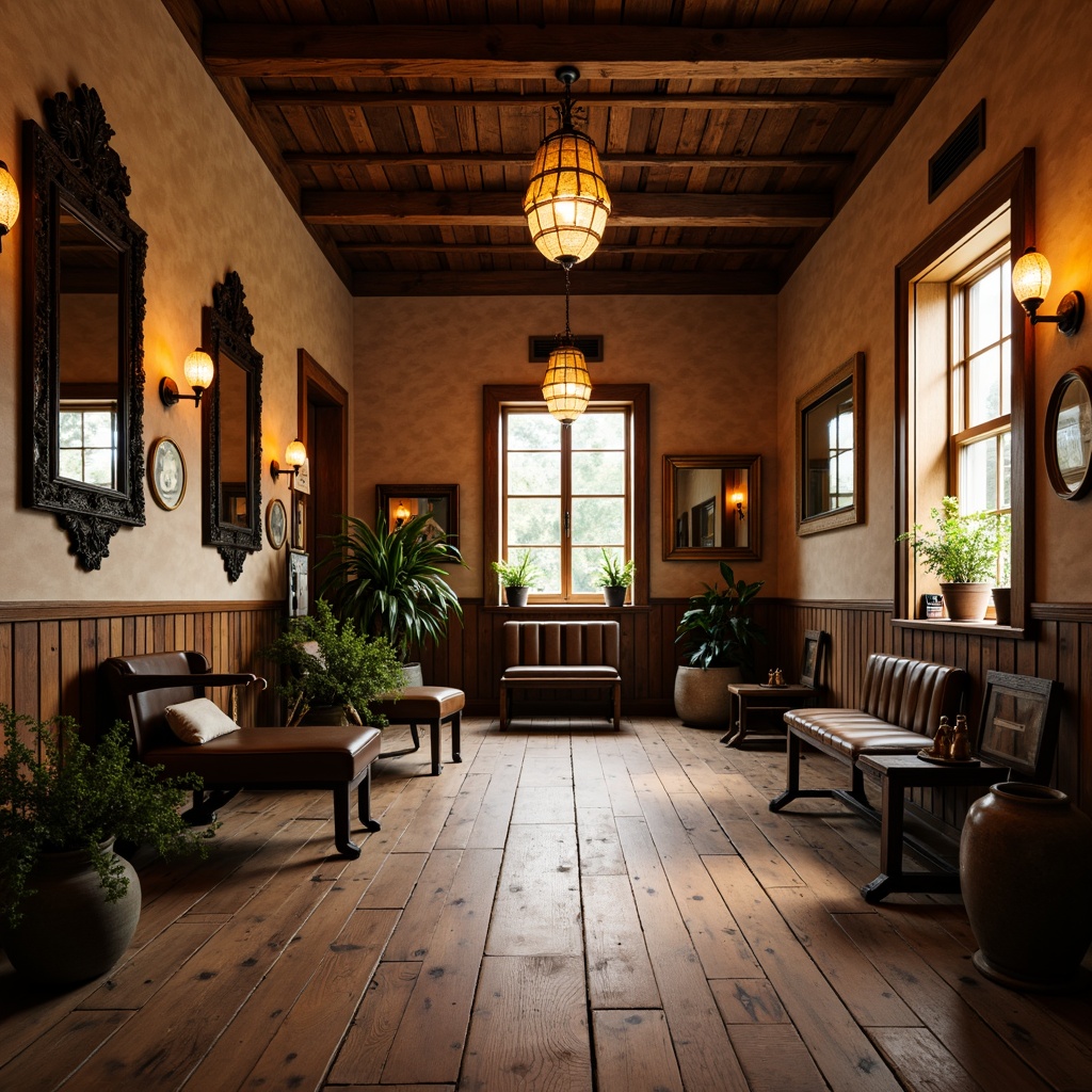 Prompt: Warm traditional home gym, wooden floorboards, rustic walls, vintage fitness equipment, ornate mirrors, elegant chandeliers, soft warm lighting, cozy atmosphere, rich wood tones, earthy color palette, natural textures, subtle shadows, 1/1 composition, shallow depth of field, realistic rendering.