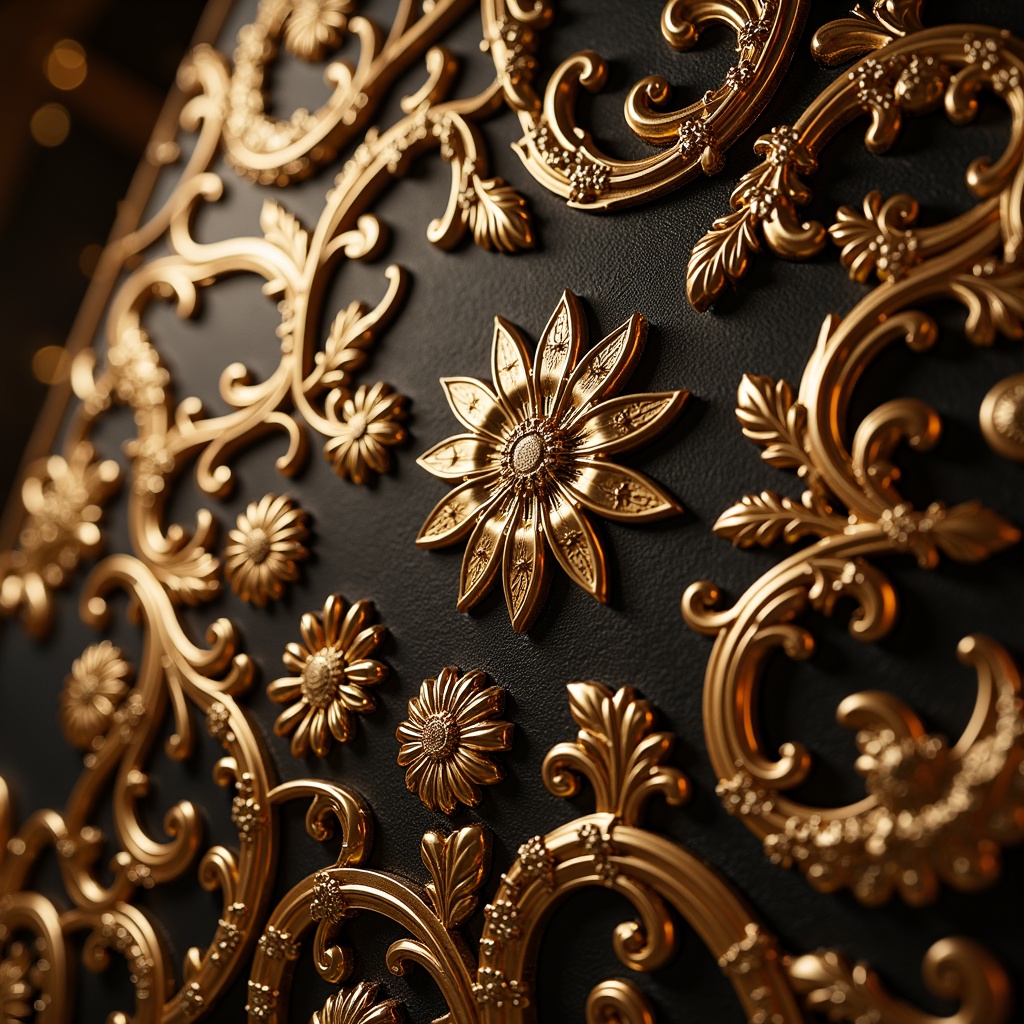 Prompt: Intricate floral patterns, organic forms, sinuous lines, flowing curves, ornate metalwork, delicate filigree, bejeweled accents, lavish ornamentation, grandiose architecture, opulent furnishings, luxurious fabrics, richly textured surfaces, warm golden lighting, dramatic shadows, shallow depth of field, 1/2 composition, close-up view, realistic materials, ambient occlusion.