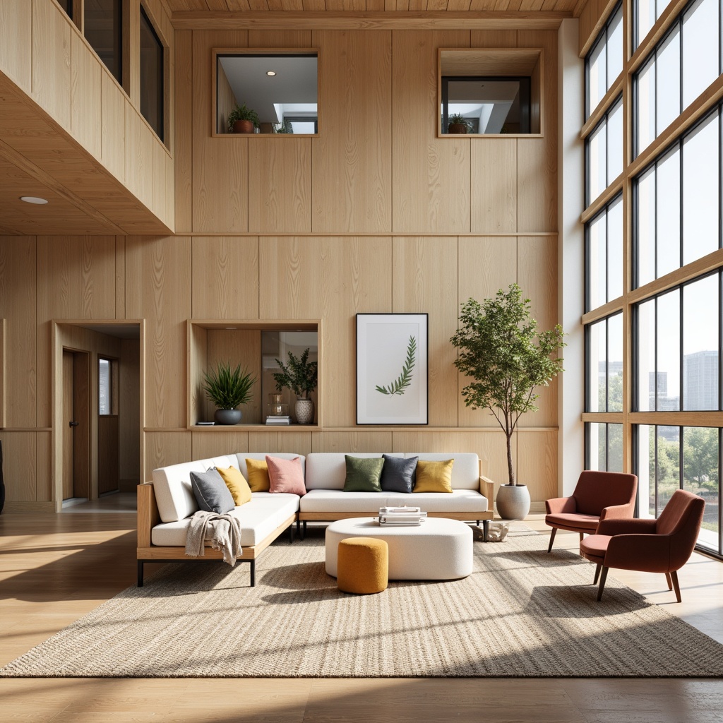 Prompt: Minimalist campus, Scandinavian style furniture, light wood tones, natural textures, woven rugs, industrial metal legs, ergonomic chairs, modular sofas, pastel color accents, geometric patterns, functional decor, cozy reading nooks, soft warm lighting, shallow depth of field, 3/4 composition, panoramic view, realistic textures, ambient occlusion.