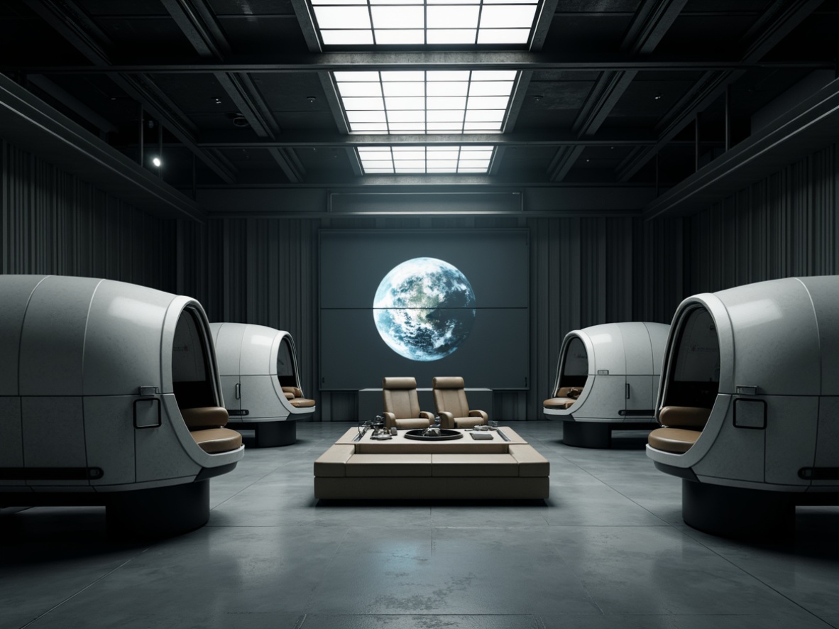 Prompt: Minimalist cinematic set, empty space, monochromatic color scheme, low-key lighting, subtle shadows, sleek metal framework, industrial textures, sparse furniture, futuristic pods, holographic projections, astronautical equipment, zero-gravity atmosphere, slow-motion capture, shallow depth of field, 1/1 composition, symmetrical framing, high-contrast ratio, desaturated colors, ambient sound design, eerie silence.