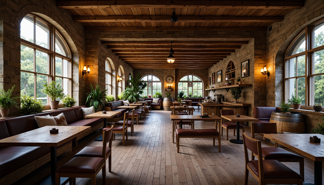 Prompt: Rustic pub interior, reclaimed wood furniture, distressed metal frames, vintage-inspired lighting fixtures, earthy color palette, natural stone walls, wooden barrel tables, leather-upholstered stools, wooden crates, potted greenery, warm cozy atmosphere, soft ambient lighting, shallow depth of field, 1/1 composition, realistic textures, subtle camera motion.