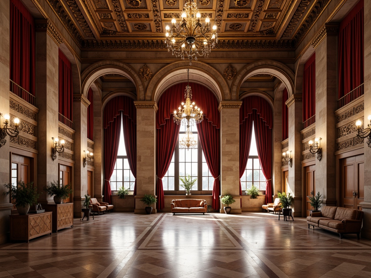 Prompt: Opulent gymnasium, ornate wooden panels, gilded accents, rich velvet drapes, intricately carved stone columns, grandiose chandeliers, polished marble floors, majestic archways, lavish furnishings, regal color scheme, dramatic lighting, 1/2 composition, shallow depth of field, warm soft focus, realistic textures, ambient occlusion.