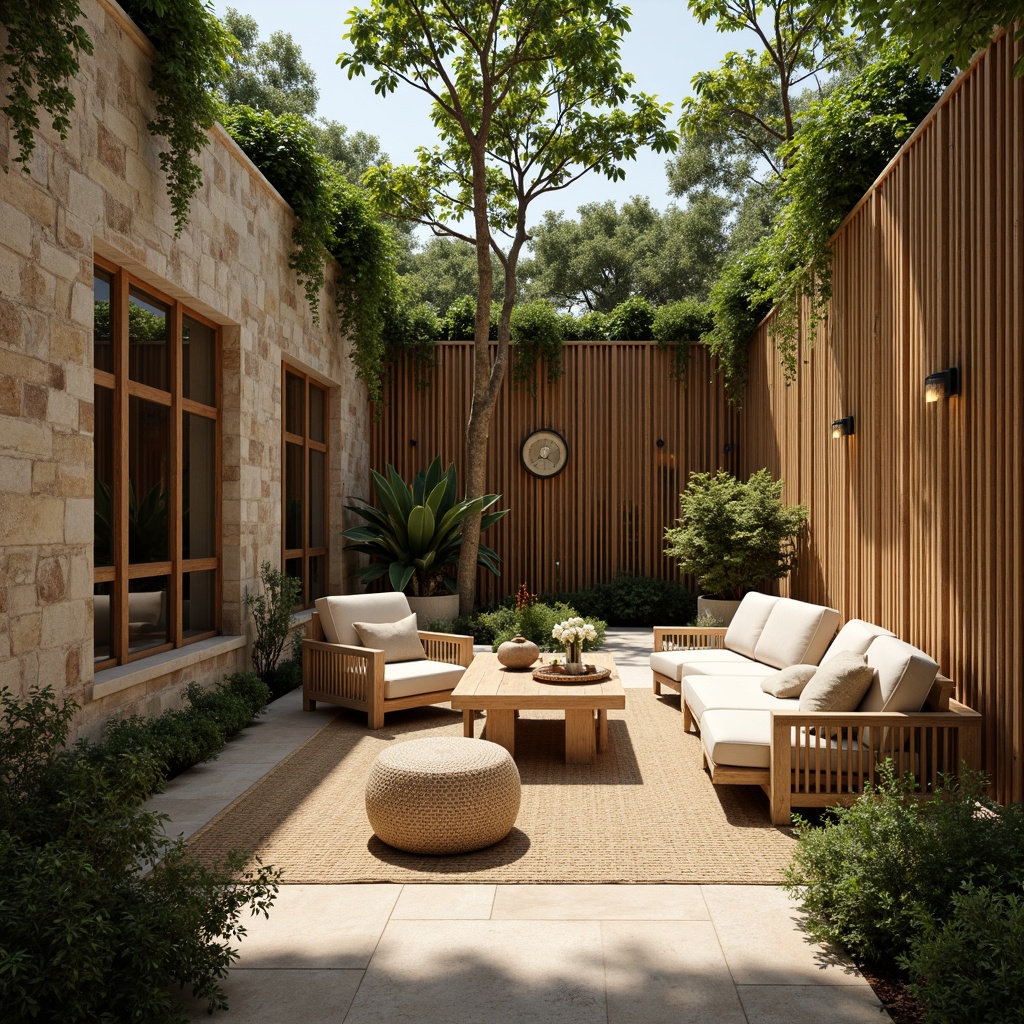 Prompt: Earthy tone, natural stone walls, reclaimed wood accents, living green roofs, organic shapes, eco-friendly materials, bamboo flooring, rattan furniture, woven textiles, botanical patterns, earthy color palette, soft warm lighting, 1/1 composition, shallow depth of field, realistic textures, ambient occlusion.