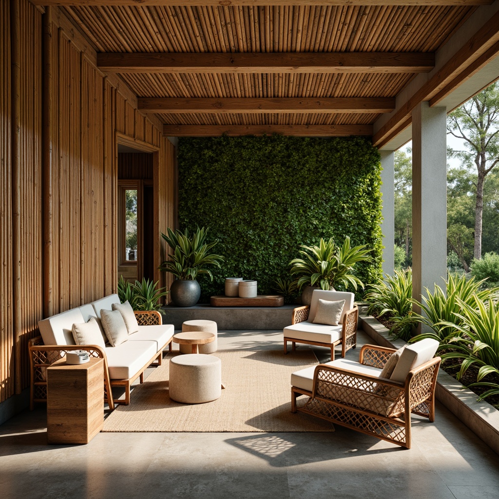 Prompt: Eco-friendly boutique hotel, reclaimed wood accents, living green walls, natural stone flooring, bamboo furnishings, rattan decor, organic textiles, earthy color palette, minimalist design, abundant natural light, warm ambiance, soft shadows, 1/1 composition, shallow depth of field, realistic textures, ambient occlusion.