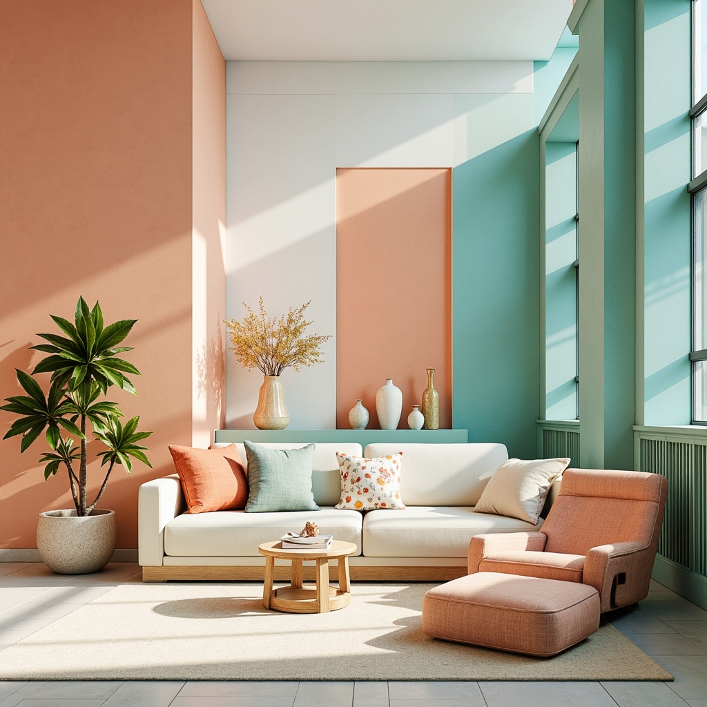 Prompt: Vibrant design concept, pastel hues, soft peach tones, creamy whites, rich charcoal grays, bold turquoise accents, warm golden lighting, natural textures, organic patterns, elegant typography, harmonious color balance, 2/3 composition, shallow depth of field, atmospheric perspective, soft focus effect.