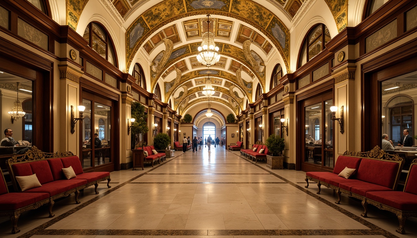 Prompt: Grandiose metro station, ornate chandeliers, gilded accents, marble floors, intricate moldings, luxurious velvet benches, bronze statues, ornamental mirrors, dramatic archways, rich wood paneling, antique furniture pieces, lavish textiles, regal colors, soft warm lighting, shallow depth of field, 1/1 composition, symmetrical framing, realistic reflections, ambient occlusion.