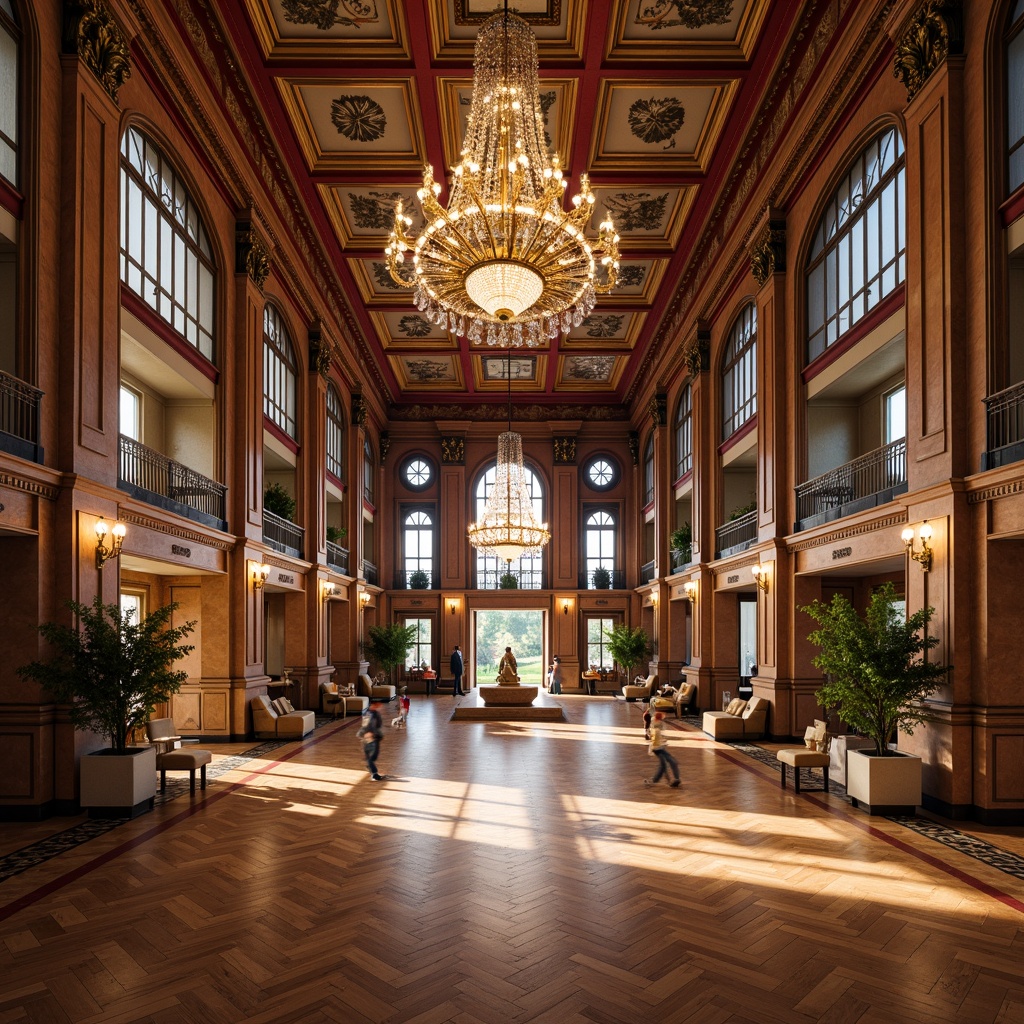 Prompt: Luxurious gymnasium interior, ornate chandeliers, intricately patterned wooden floors, richly textured walls, majestic columns, elegant archways, grand staircases, lavish balconies, opulent furnishings, sparkling crystal accents, vibrant color schemes, dramatic lighting effects, 1/2 composition, shallow depth of field, soft focus background, realistic reflections, ambient occlusion.