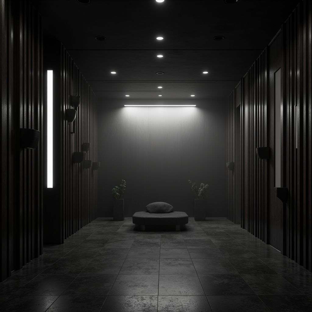 Prompt: Monochromatic cinema backdrop, minimalist decor, dark tone woods, sleek metal accents, subtle neon lights, moody color palette, cinematic shadows, low-key lighting, atmospheric fog, misty ambiance, 2.35