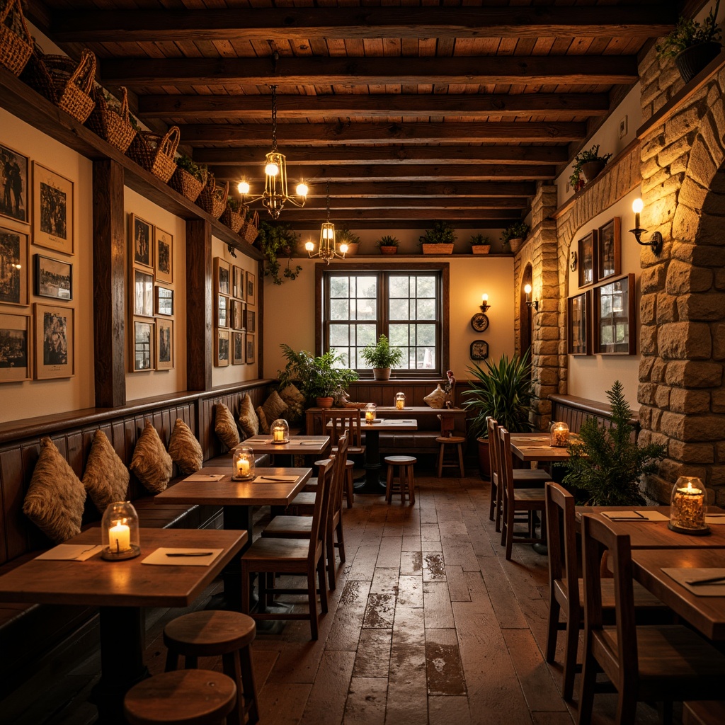 Prompt: Cozy rustic pub, wooden accents, natural stone walls, vintage metal signs, earthy color palette, woven baskets, plush throw blankets, distressed leather sofas, reclaimed wood tables, candlelit ambiance, warm golden lighting, 1/2 composition, shallow depth of field, soft focus, realistic textures, ambient occlusion.Please let me know if this meets your expectations!