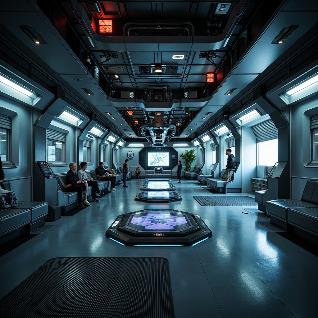 Prompt: Minimalist space station, sleek metallic surfaces, futuristic machinery, zero-gravity environments, astronaut equipment, navigation consoles, holographic displays, neon-lit corridors, atmospheric sound effects, 3/4 composition, shallow depth of field, cinematic lighting, realistic textures, ambient occlusion, stark shadows, vibrant color accents, geometric patterns, industrial materials, functional design, sparse decorations, futuristic typography.