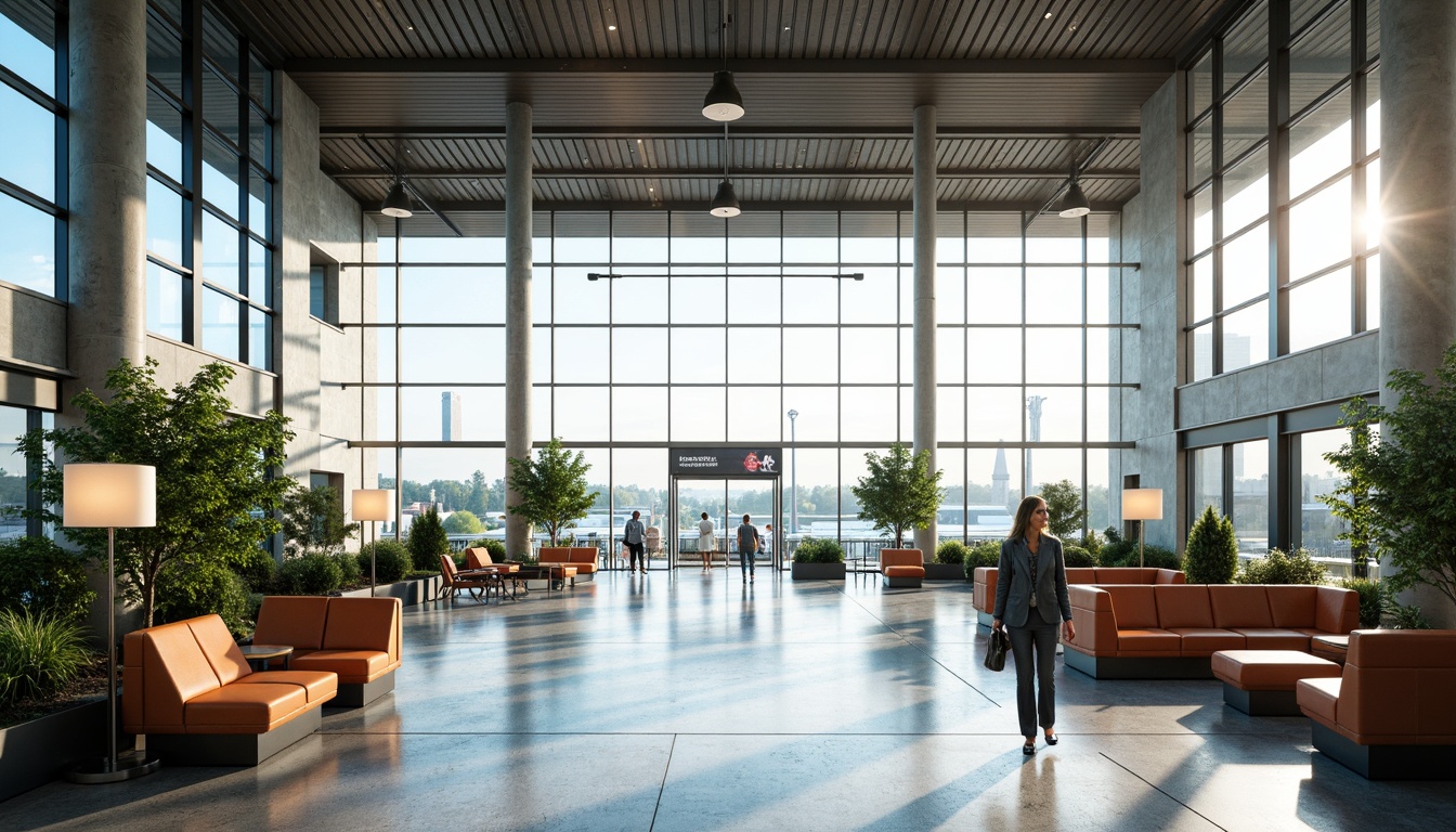 Prompt: Airy airport terminal, high ceilings, large windows, natural light pouring in, modern minimalist lighting fixtures, sleek metal beams, polished concrete floors, warm wood accents, comfortable seating areas, lush greenery, vibrant colors, soft ambient lighting, subtle shadows, 1/1 composition, shallow depth of field, realistic textures, ambient occlusion.Please let me know if this meets your requirements!